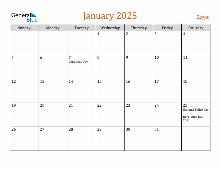 January 2025 Holiday Calendar with Sunday Start
