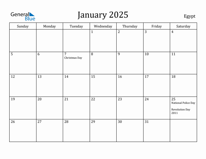 January 2025 Calendar Egypt