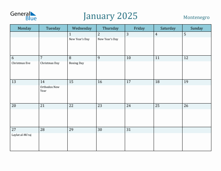 January 2025 Calendar with Holidays