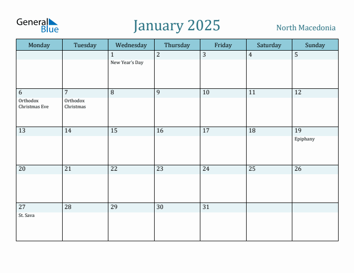 January 2025 Calendar with Holidays