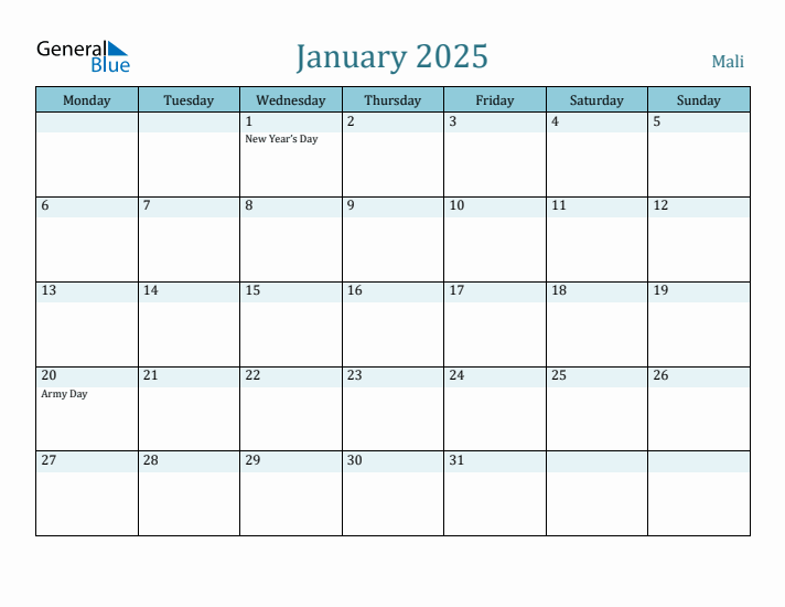 January 2025 Calendar with Holidays