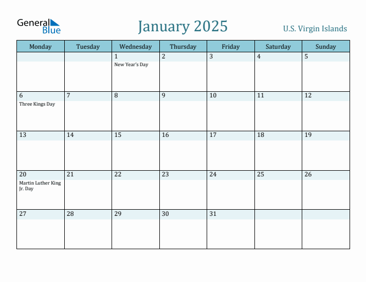 January 2025 Calendar with Holidays