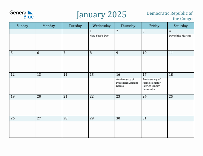 January 2025 Calendar with Holidays