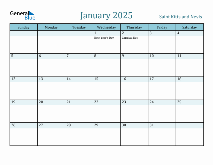 January 2025 Calendar with Holidays