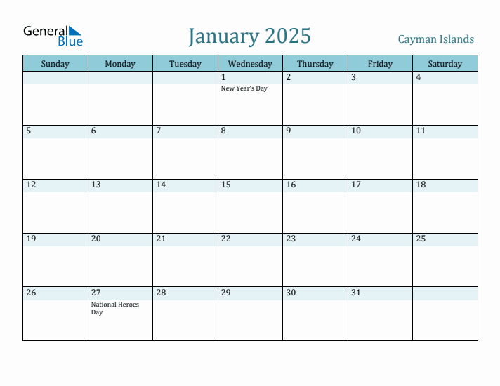 January 2025 Calendar with Holidays