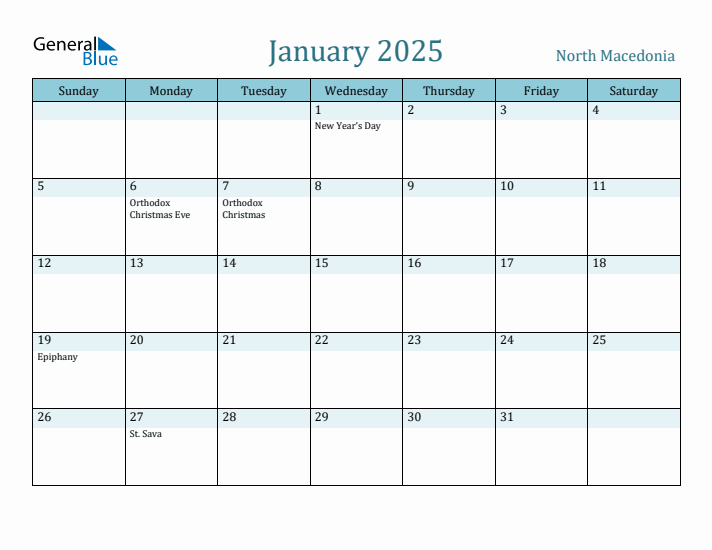 January 2025 Calendar with Holidays