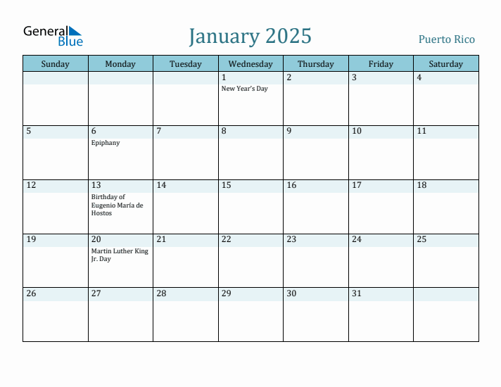 January 2025 Calendar with Holidays