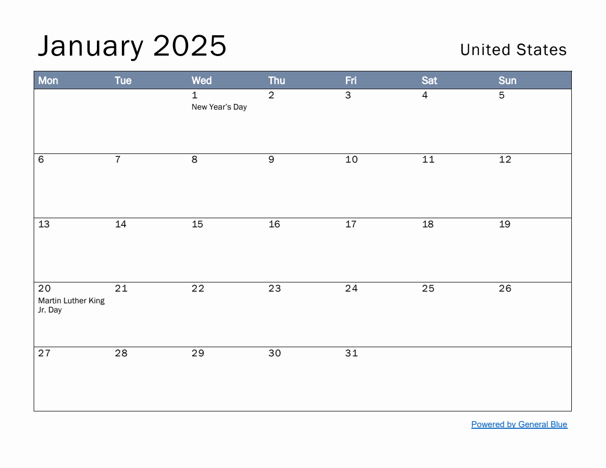 Free Monthly Calendar Template for January 2025 with United States Holidays free-monthly-calendar-template-for-january-2025-with-united-states-holidays
