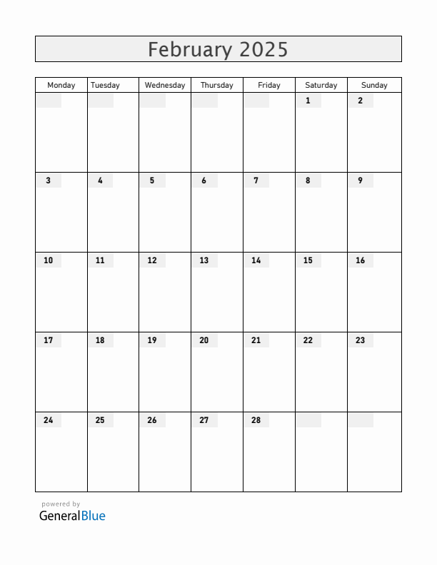 Blank February 2025 Calendar