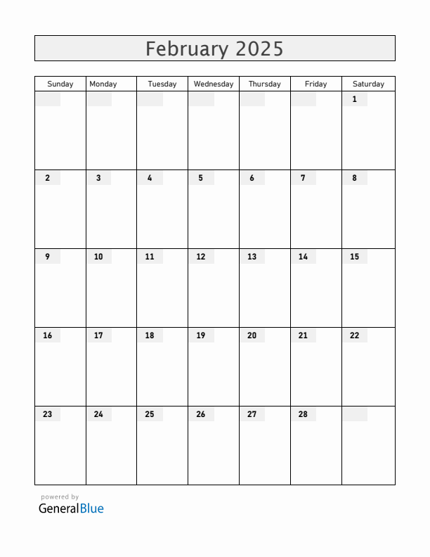 Blank February 2025 Calendar