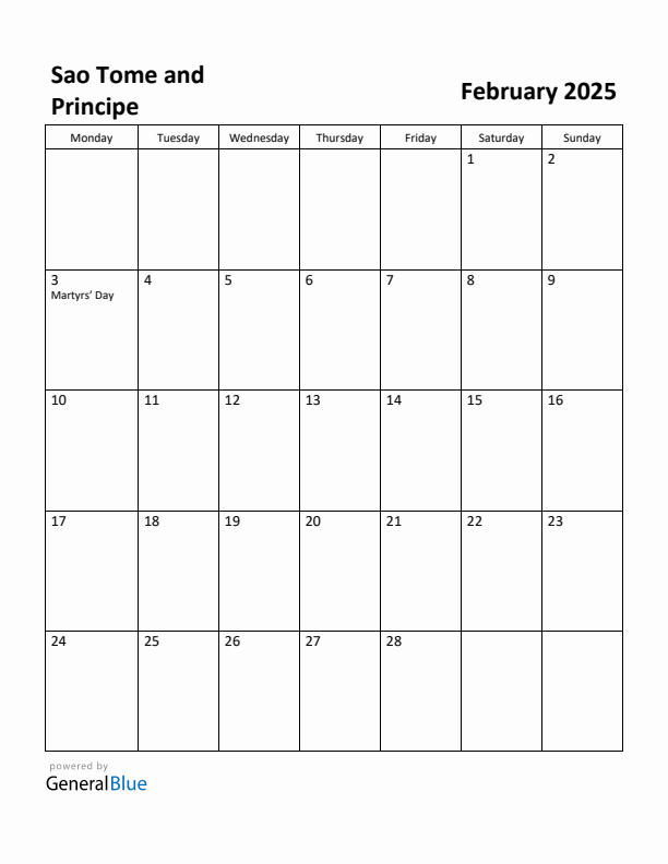 February 2025 Calendar with Sao Tome and Principe Holidays