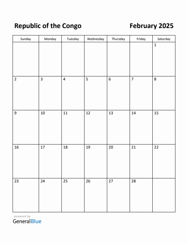 February 2025 Calendar with Republic of the Congo Holidays