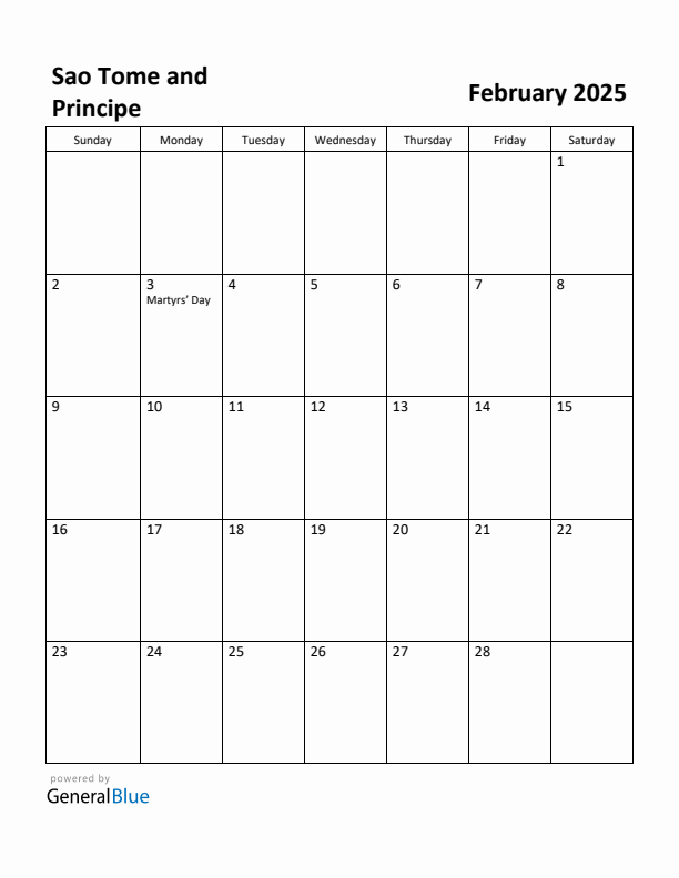 February 2025 Calendar with Sao Tome and Principe Holidays