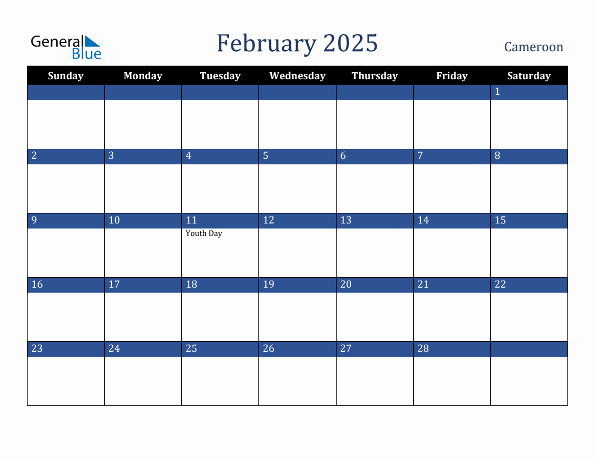 February 2025 Cameroon Holiday Calendar