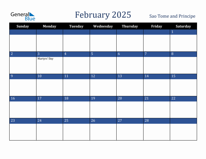 February 2025 Sao Tome and Principe Calendar (Sunday Start)