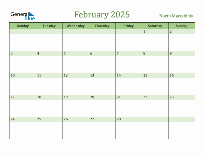 February 2025 Calendar with North Macedonia Holidays