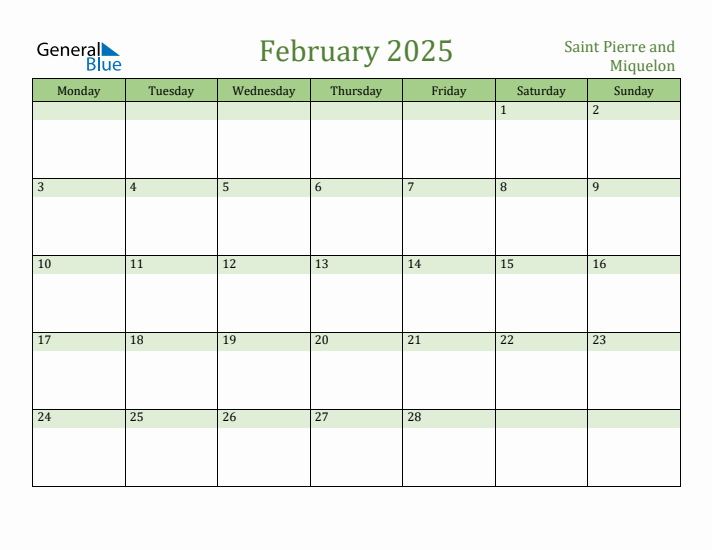 February 2025 Calendar with Saint Pierre and Miquelon Holidays