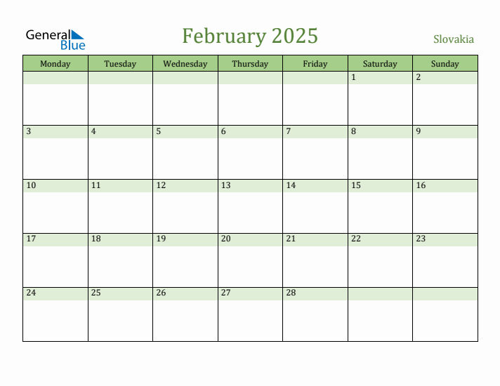 February 2025 Calendar with Slovakia Holidays