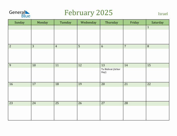 February 2025 Calendar with Israel Holidays