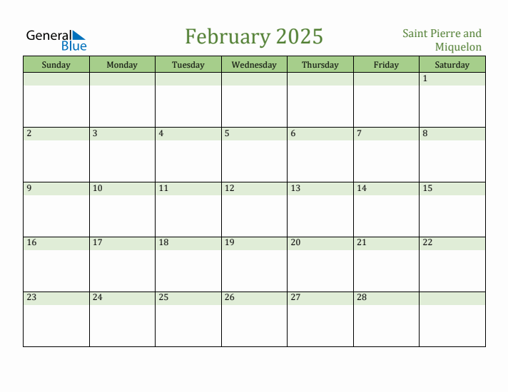 February 2025 Calendar with Saint Pierre and Miquelon Holidays