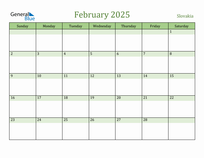 February 2025 Calendar with Slovakia Holidays