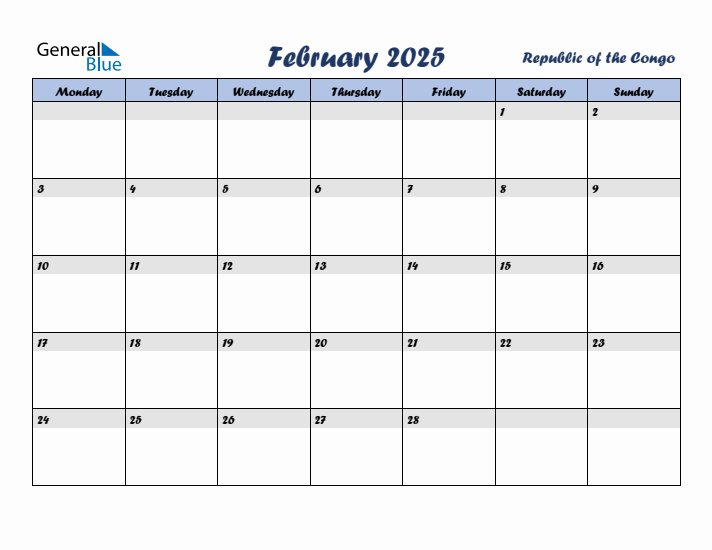 February 2025 Calendar with Holidays in Republic of the Congo