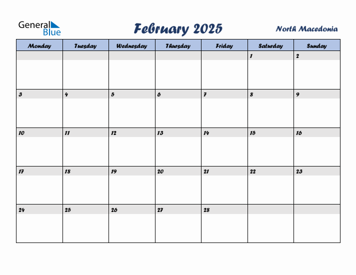 February 2025 Calendar with Holidays in North Macedonia