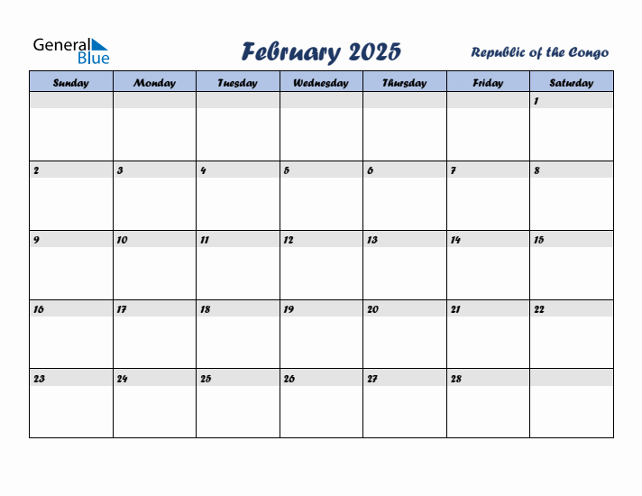 February 2025 Calendar with Holidays in Republic of the Congo