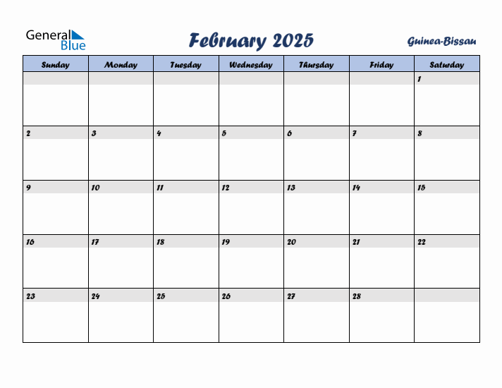 February 2025 Calendar with Holidays in Guinea-Bissau
