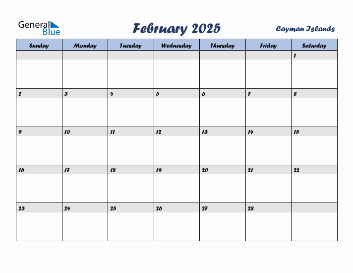 February 2025 Calendar with Holidays in Cayman Islands