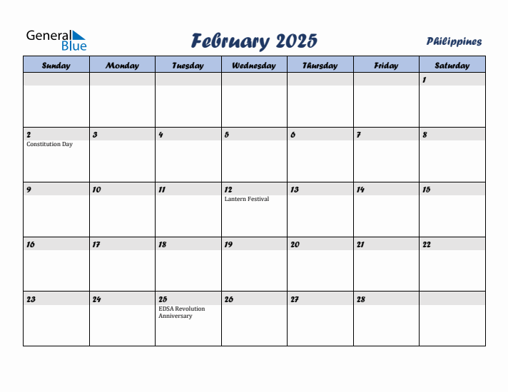 February 2025 Monthly Calendar with Philippines Holidays