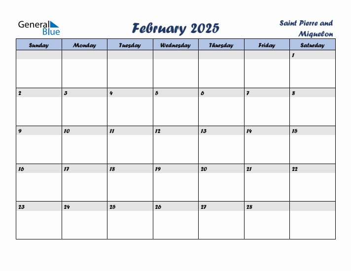 February 2025 Calendar with Holidays in Saint Pierre and Miquelon