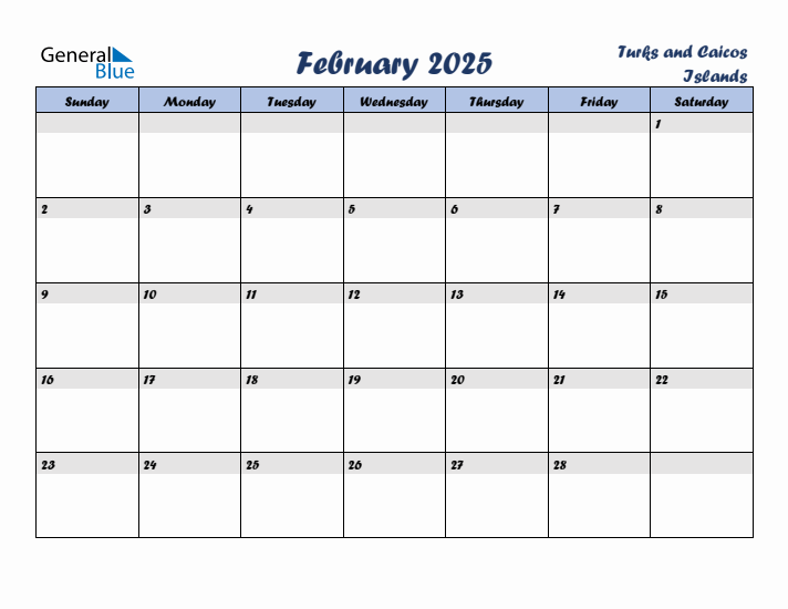 February 2025 Calendar with Holidays in Turks and Caicos Islands
