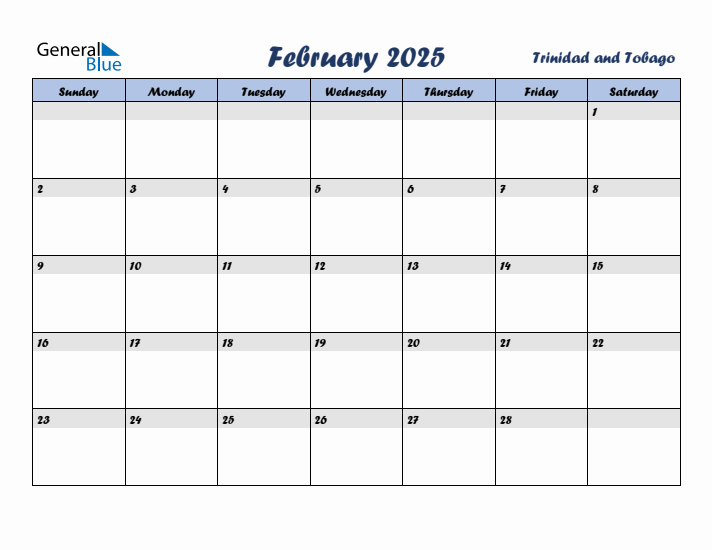 February 2025 Calendar with Holidays in Trinidad and Tobago
