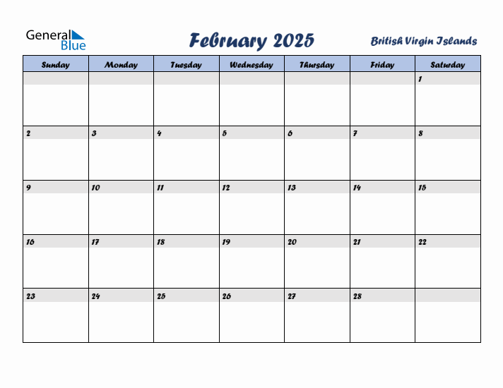 February 2025 Calendar with Holidays in British Virgin Islands