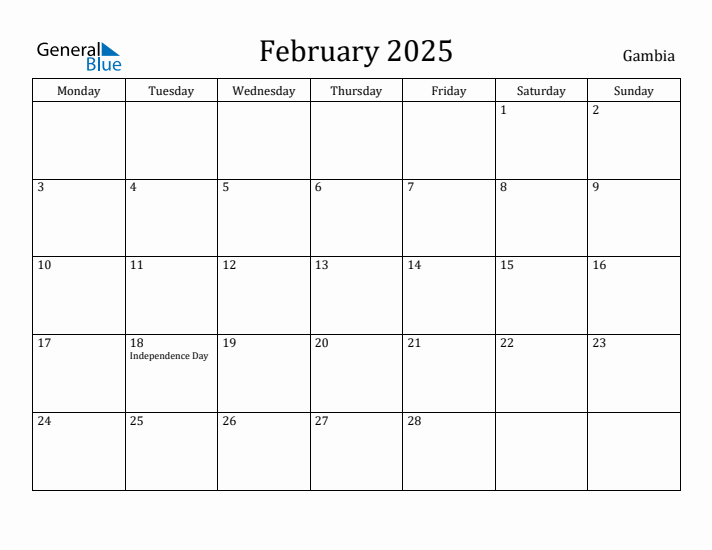 February 2025 Calendar Gambia
