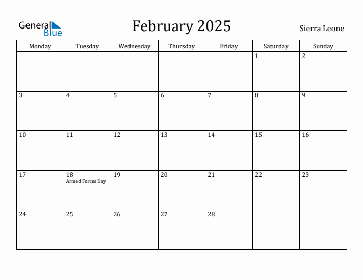 February 2025 Calendar Sierra Leone