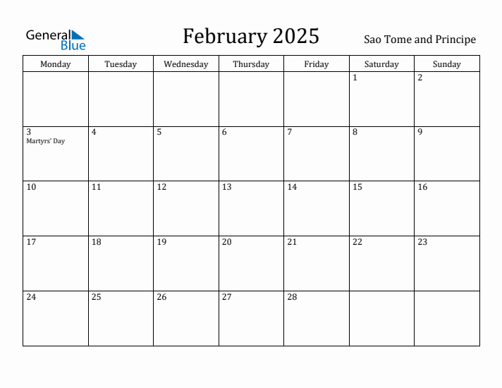 February 2025 Calendar Sao Tome and Principe