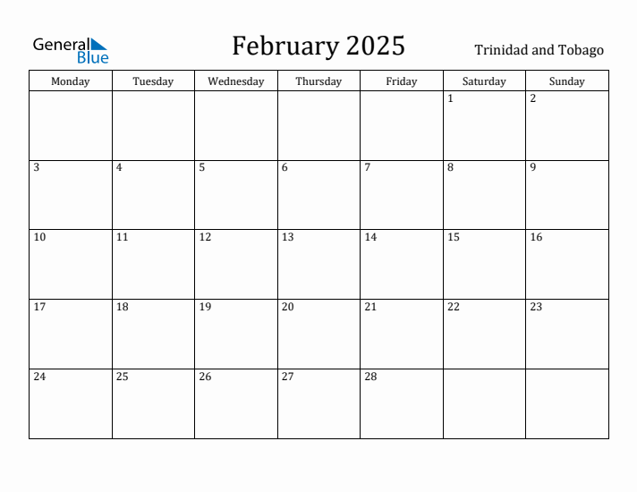 February 2025 Calendar Trinidad and Tobago