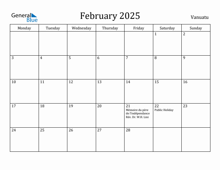 February 2025 Calendar Vanuatu