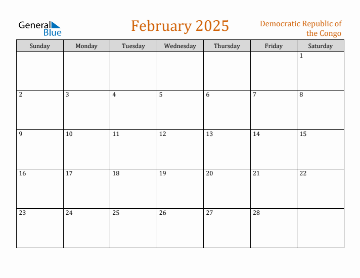 February 2025 Holiday Calendar with Sunday Start