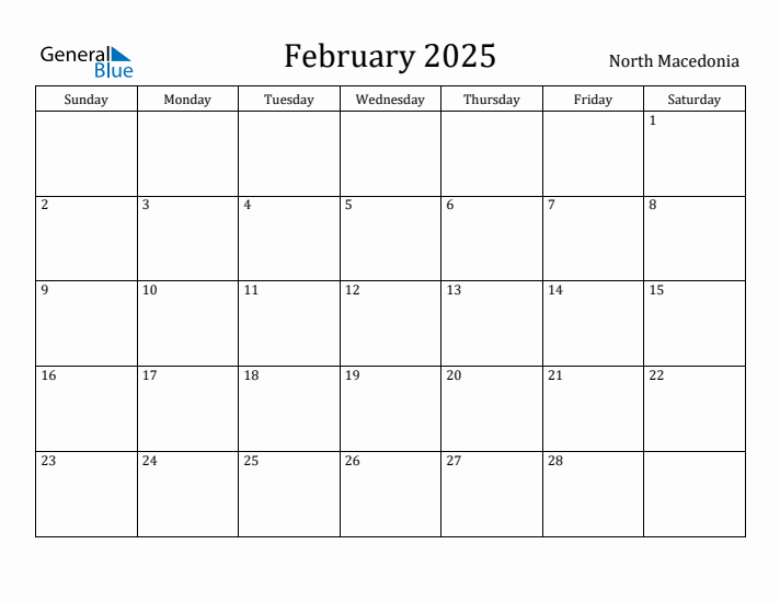 February 2025 Calendar North Macedonia