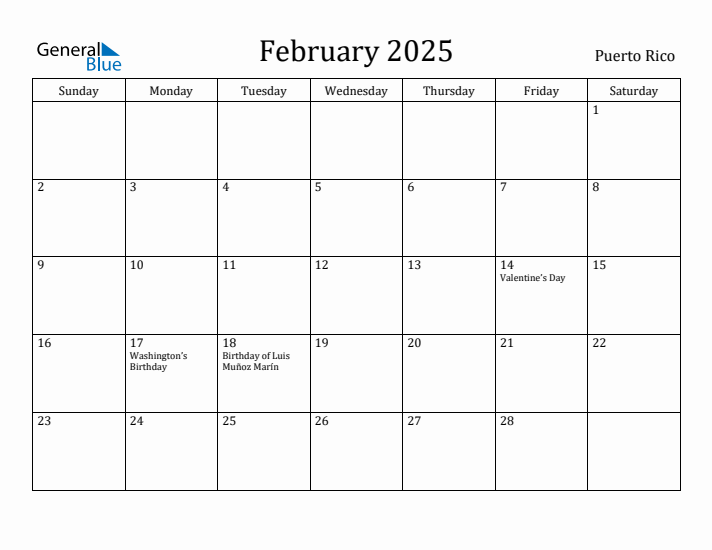 February 2025 Calendar Puerto Rico