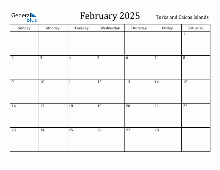 February 2025 Calendar Turks and Caicos Islands