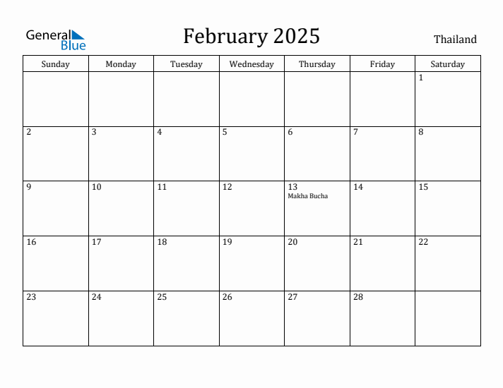 February 2025 Calendar Thailand