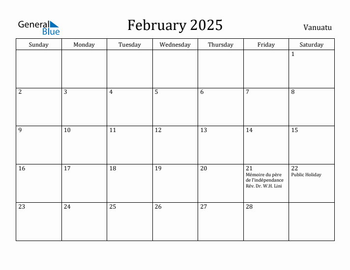 February 2025 Calendar Vanuatu
