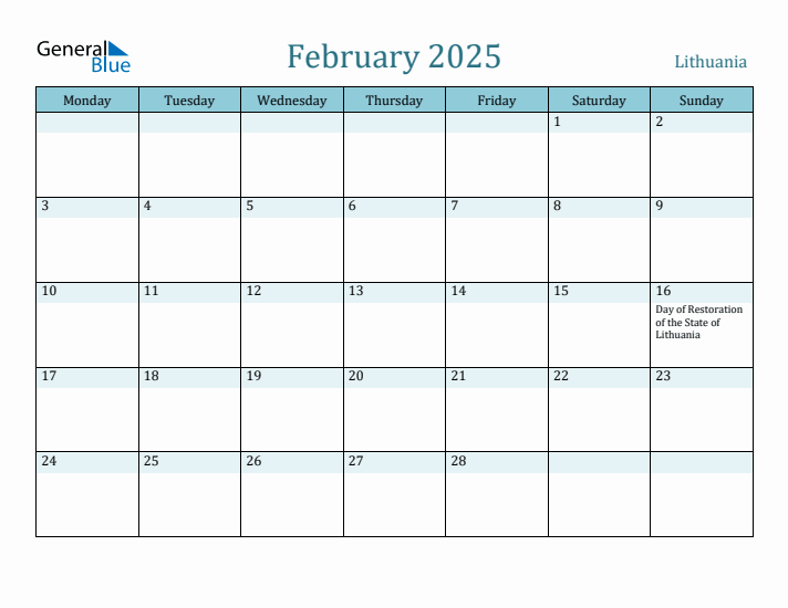 February 2025 Calendar with Holidays