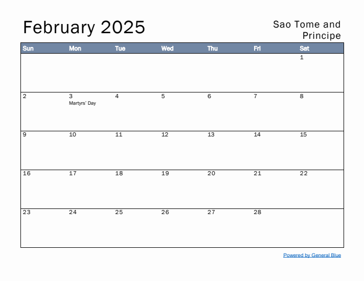 February 2025 Simple Monthly Calendar for Sao Tome and Principe