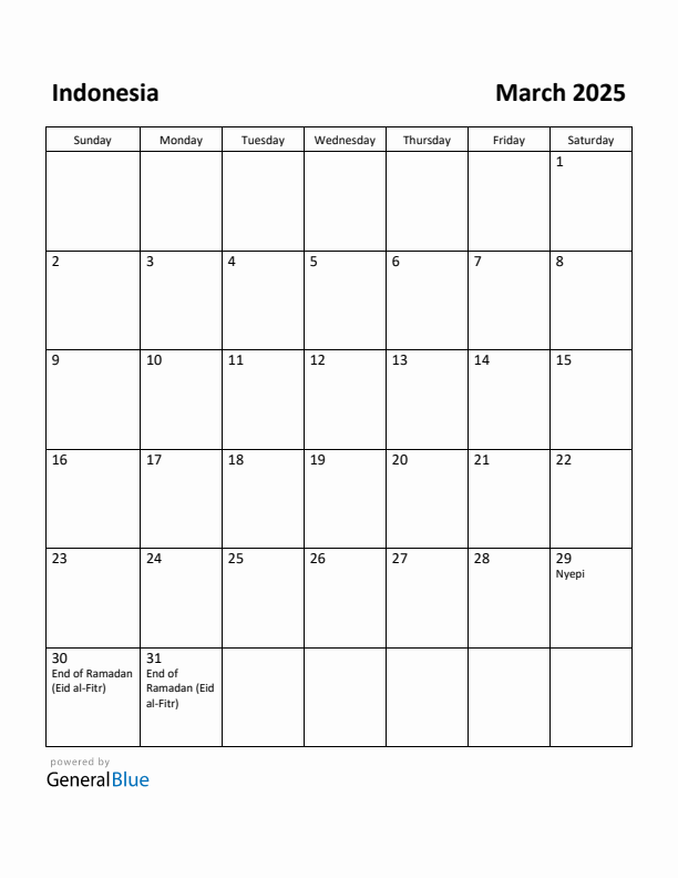 March 2025 Calendar with Indonesia Holidays