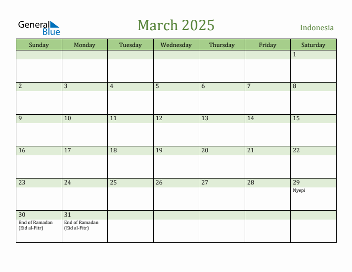 March 2025 Calendar with Indonesia Holidays
